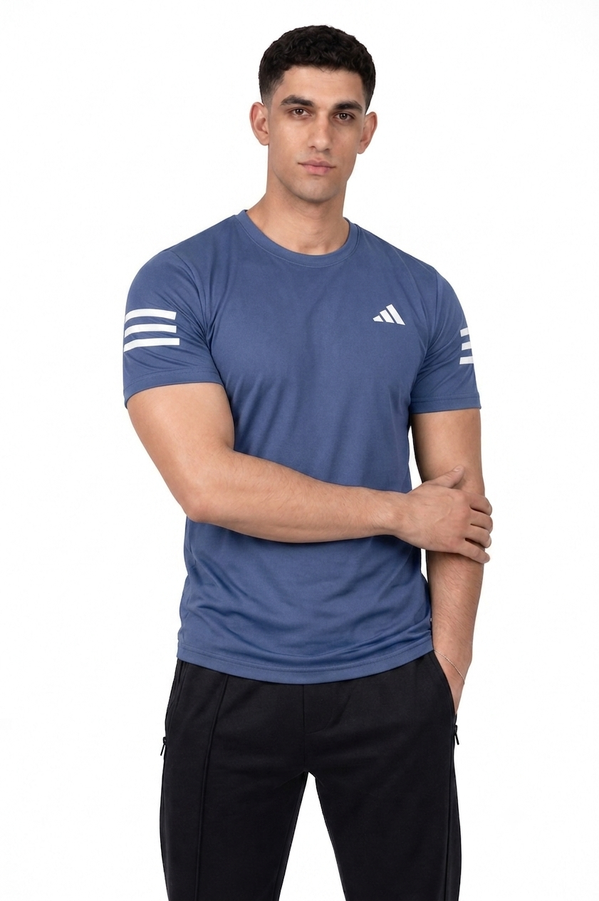 Adidas Men's Blue Cotton T-Shirt