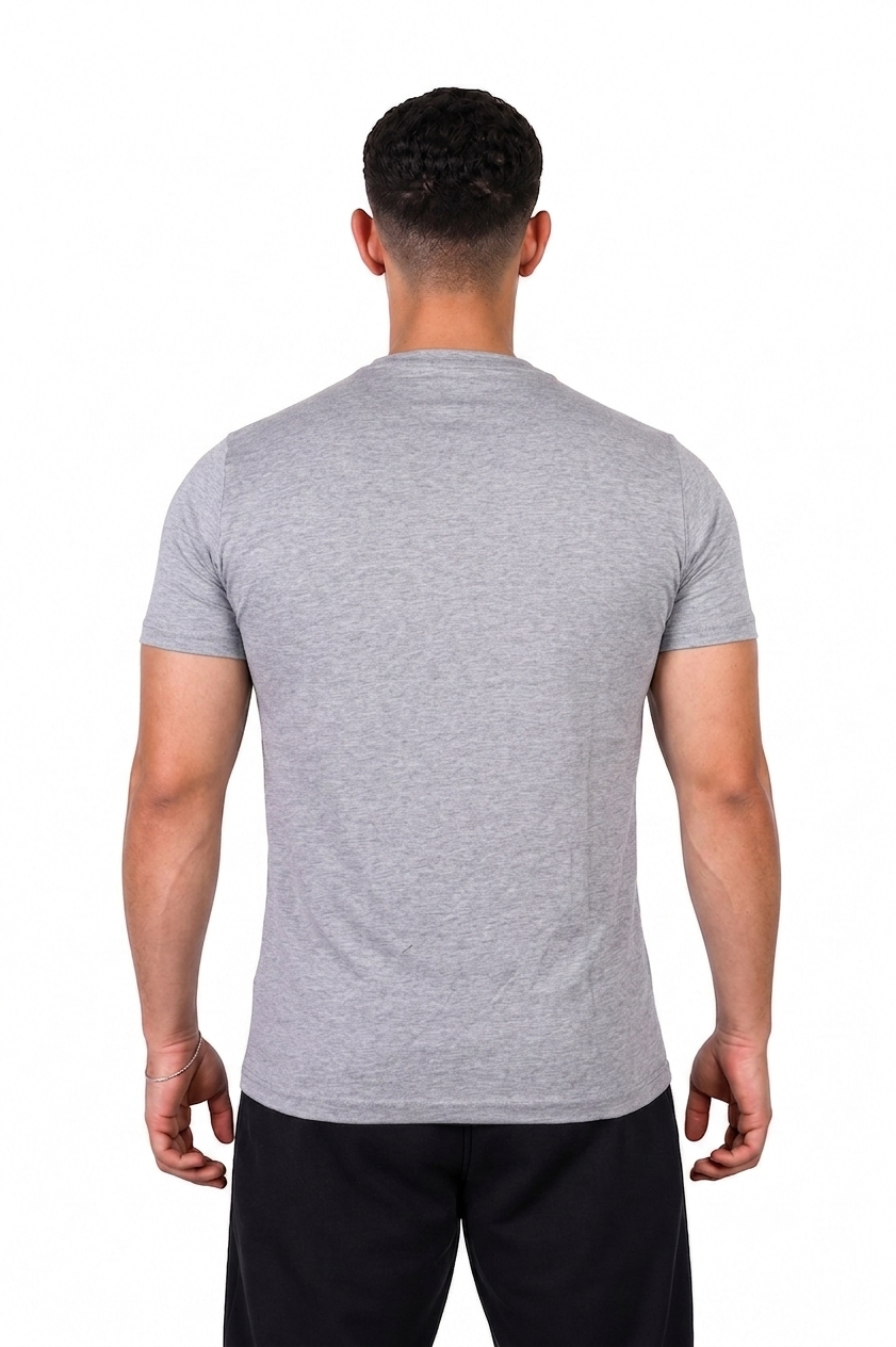 A man wearing a gray Adidas t-shirt