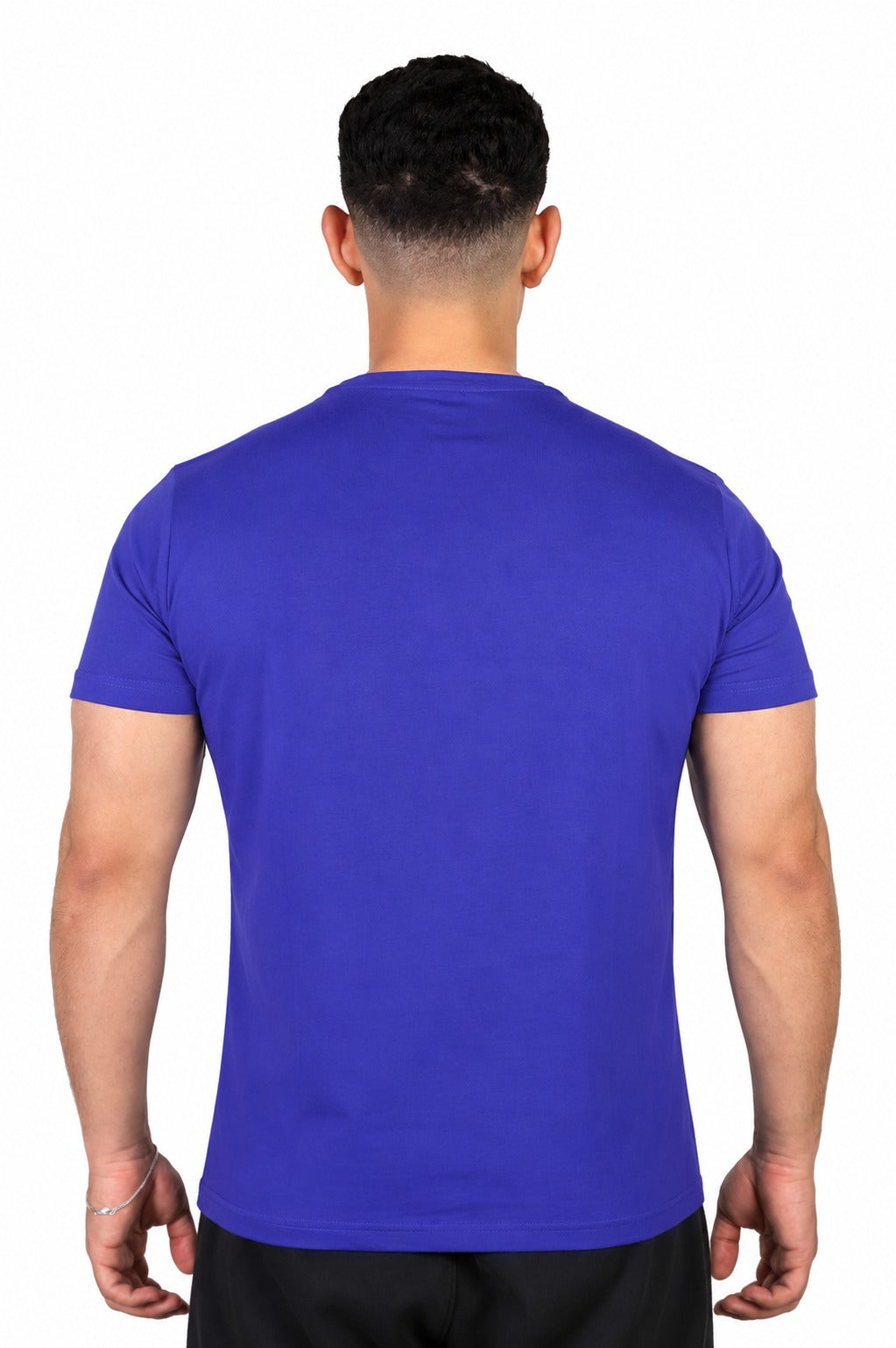 A man wearing a Blue Adidas t-shirt